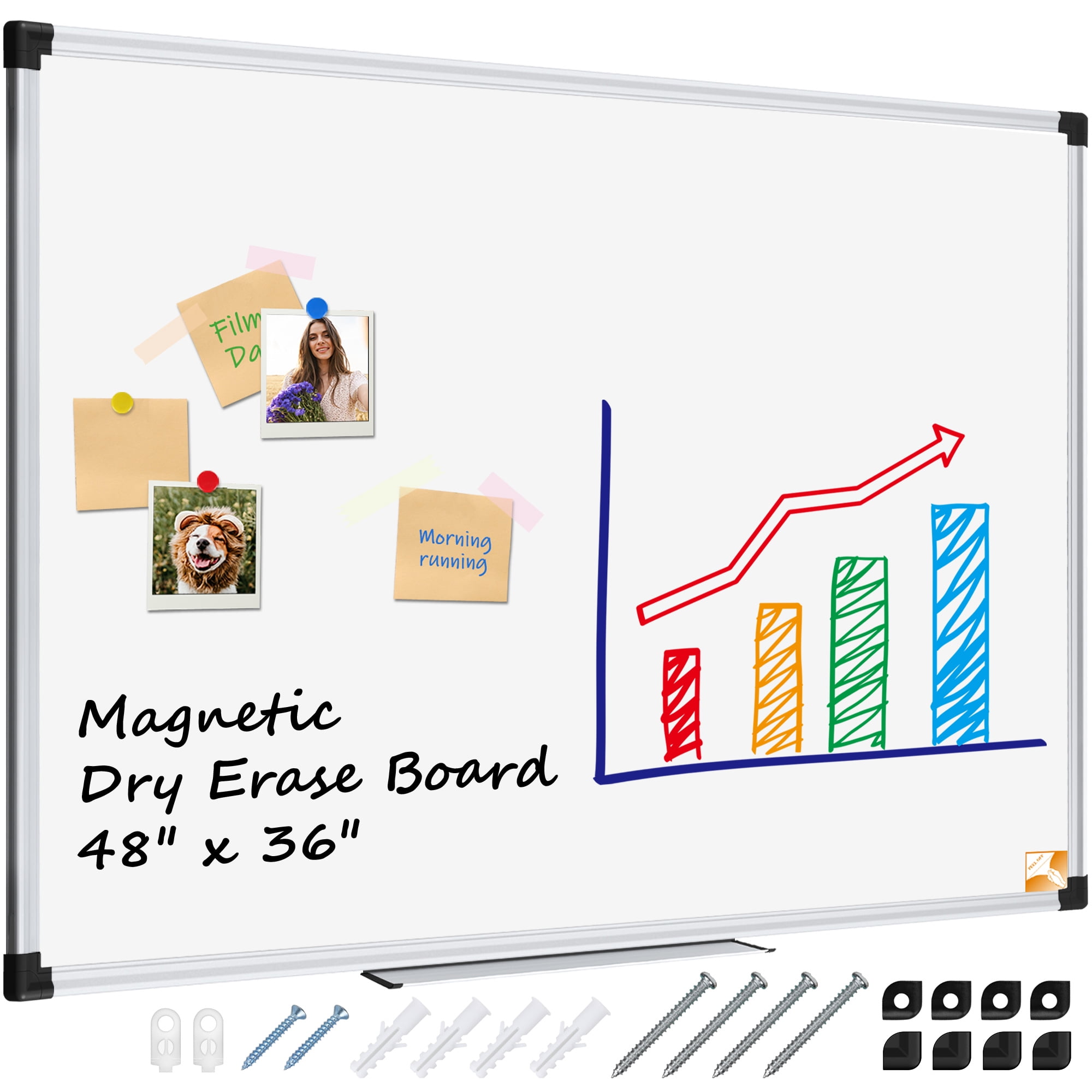 JILoffice Large Foldable White Board 60x40 Inches, Dry Erase Magnetic White Board, Black Aluminum Frame with 2 Detachable Marker Tray Wall Mounted