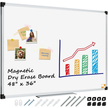 X BOARD Dry Erase Board 36" x 48" White Board Wall Mounted Aluminum Frame 3' x 4' Magnetic Whiteboard