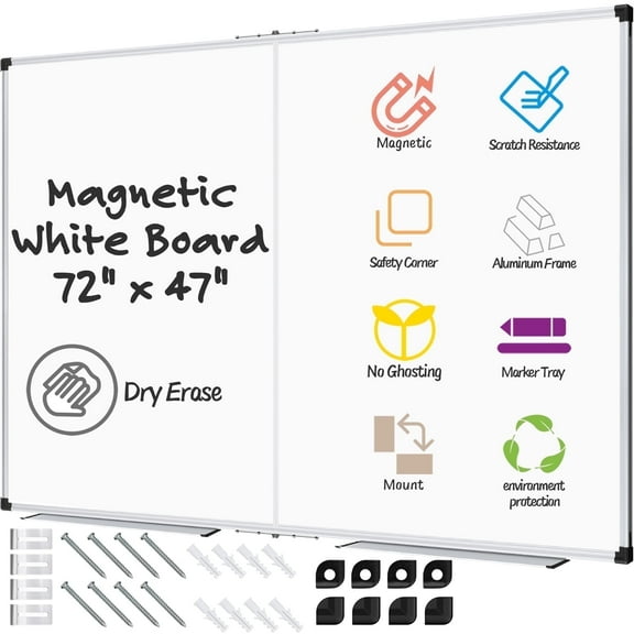AGCAN 4'x6' Large Whiteboard 72" x 47" Dry Erase Board Magnetic Marker Board Foldable Giant Erase Board