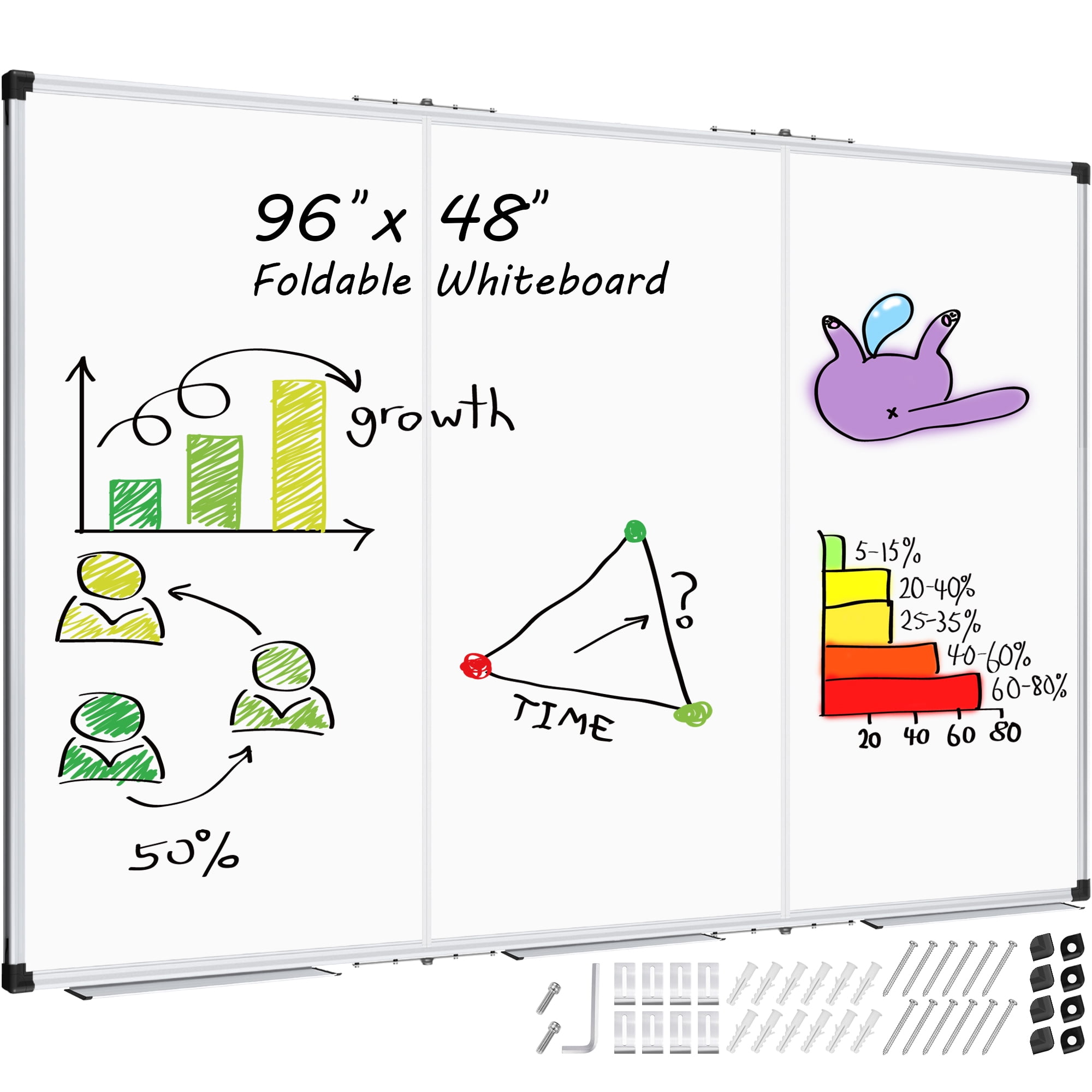 X BOARD Dry Erase Board 96" x 48" Folding Whiteboard 8' x 4