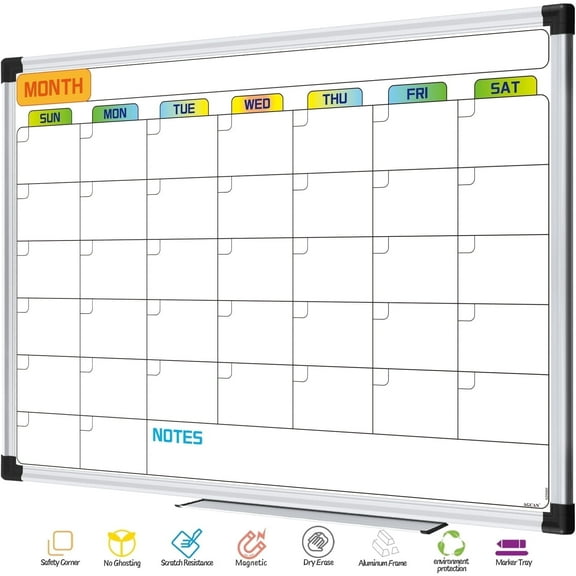 AGCAN Dry Erase Calendar for Wall 23"x17" Magnetic Monthly Whiteboard Planner Schedule Board