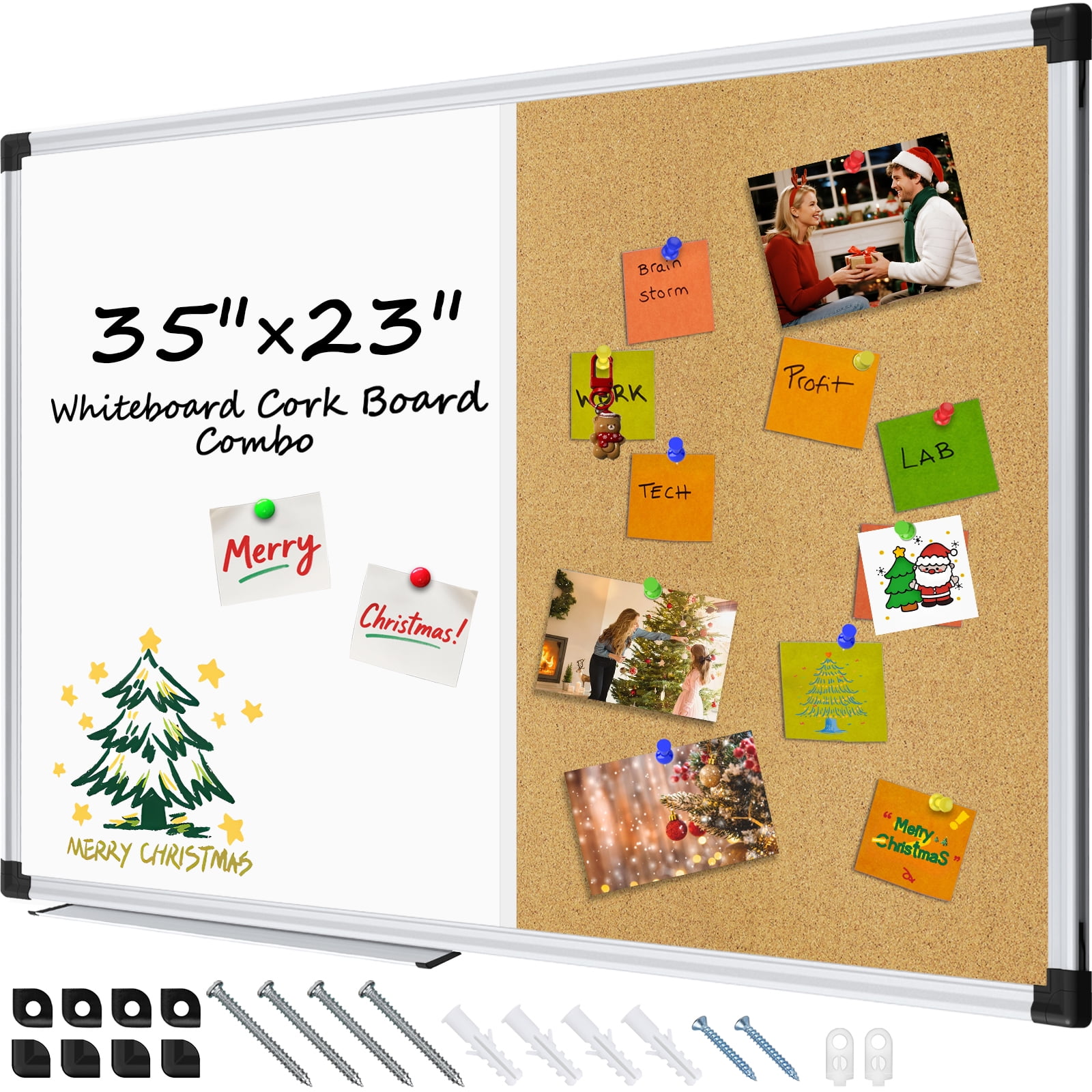 AGCAN White Board Dry Erase and Cork Board for Wall 35" x 23" Bulletin Magnetic Board Combo School Supplies