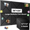 thumbnail image 1 of AGCAN Felt Bulletin Board, Large Cork Board for Wall 36" x 24", Felt Wall Tiles with 30 Push Pins, Thick Cork Board for Office Kitchen Classroom, 6 Pack, Black, 1 of 9