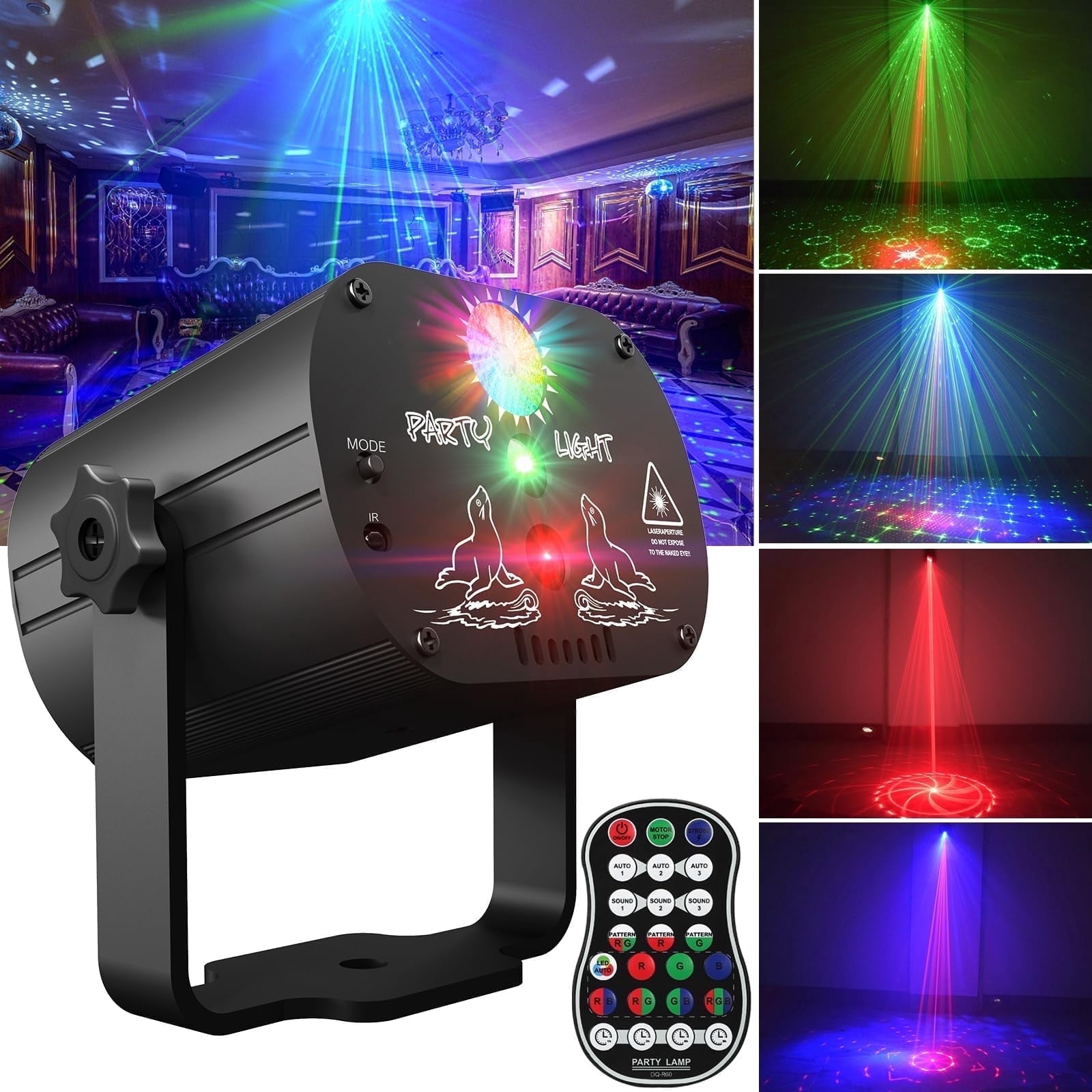 AGCAN Halloween Party Lights, Stage Laser Strobe Lights, DJ Disco Lights with Remote Control and Sound Activated, for KTV Pub Club Dance Birthday Christmas Party