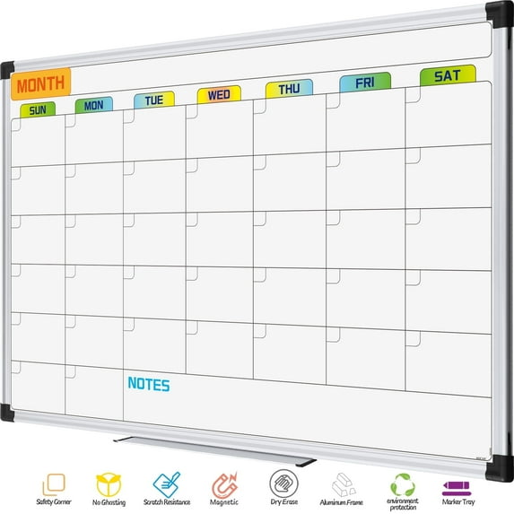 AGCAN White Board Calendar Dry Erase Magnetic 35" x 23" Monthly Wipe Board Calendar Schedule Board Planner