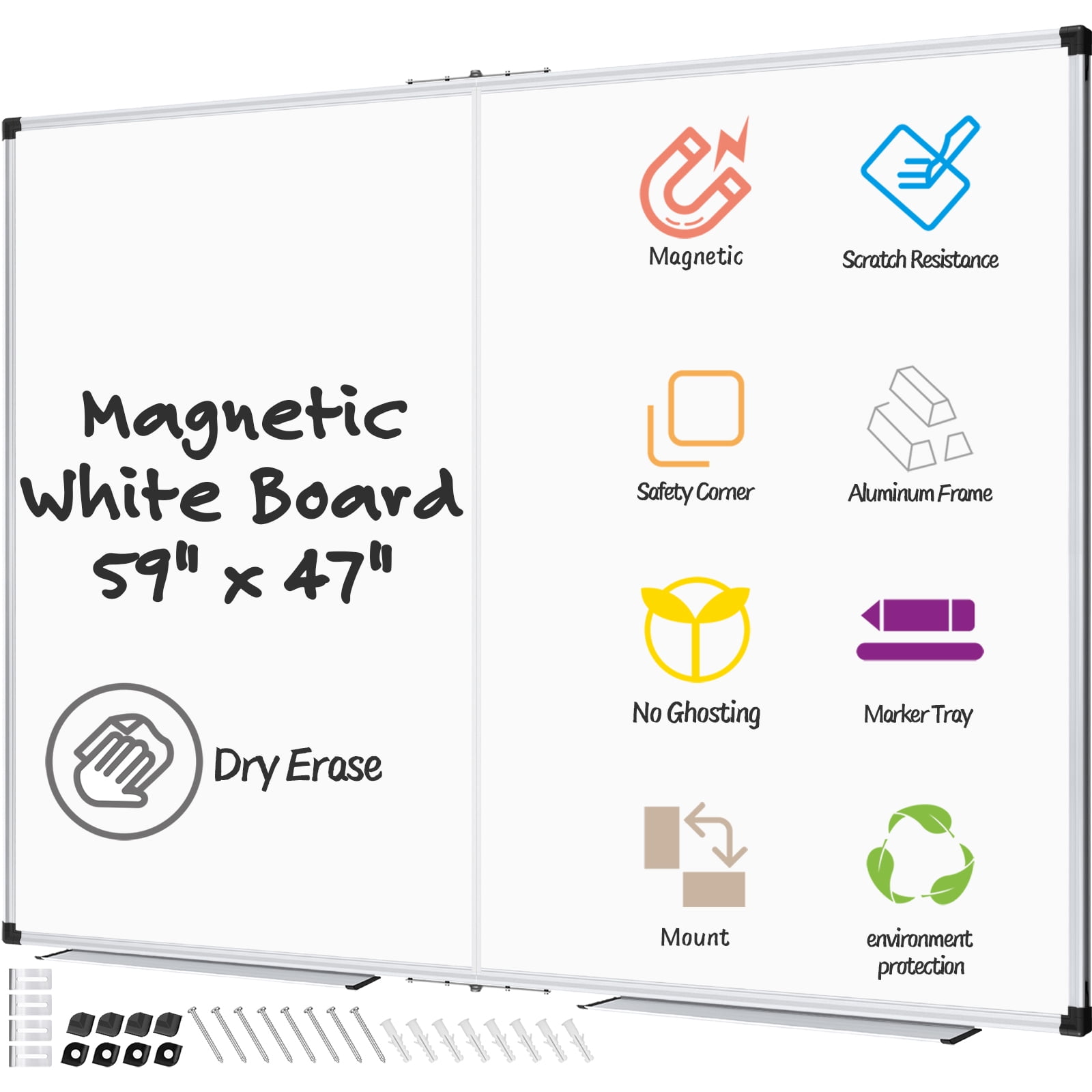 X BOARD Dry Erase Board 59" x 47" Folding Whiteboard Marker