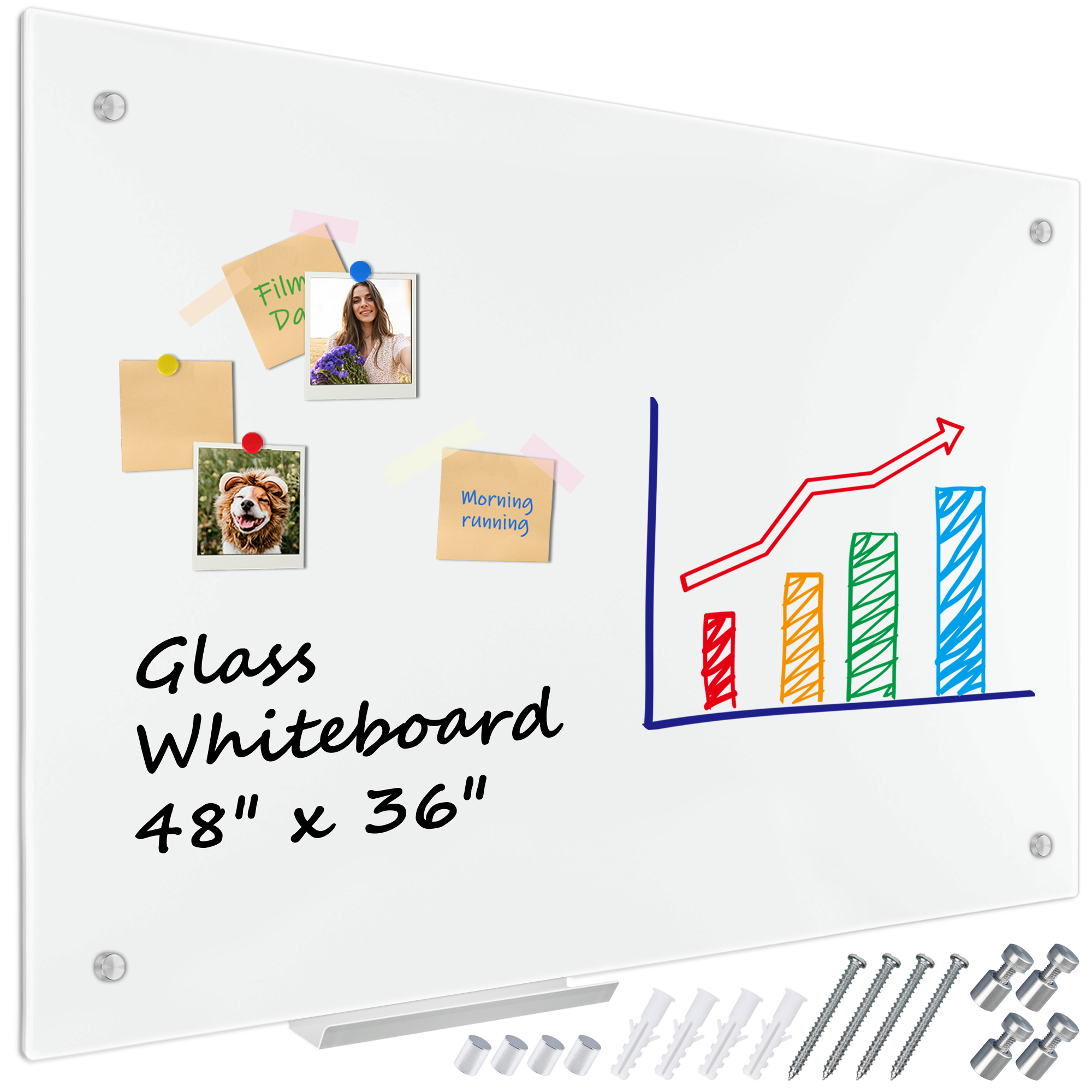 Pen + Gear Glass Dry Erase Board, 23” x 35”, White