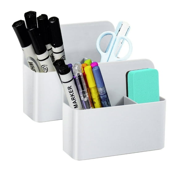 AGCAN Magnetic Pen Holder, Dry Erase Marker Holder for Whiteboard Fridge, Marker Organizer Locker Accessories, 2 Pack, White