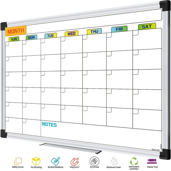AGCAN Monthly Calendar White Board 16" x 12" Small Whiteboard Calendar Dry Erase Wall Mount Magnetic Schedule Board