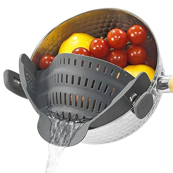 AGCAN Silicone Pasta Strainer Clip-On for Pots and Pans, Heat Resistant Colander, Adjustable Drainer for Cooking, Grey