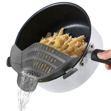 AGCAN Silicone Pasta Strainer Clip-On for Pots and Pans, Heat Resistant Colander, Adjustable Drainer for Cooking, Grey