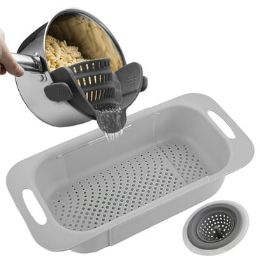 AGCAN Pasta Strainer, Adjustable Silicone Clip on Strainer Pot, Vegetable Washing Basket, Kitchen Filter Set of 3 for Food Pasta Vegetables