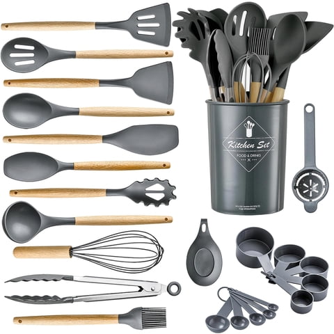 AGCAN 24 Pcs Silicone Cooking Utensils Set,  446 Heat Resistant Kitchen Utensils Turner, Tongs,Spatula,Spoon,Brush,Whisk