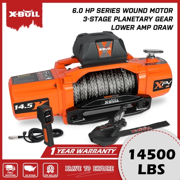 X-BULL 12V Electric Winch 14500LBS XPV Synthetic Rope SUV Jeep Truck 4WD