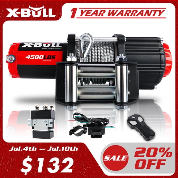 X-BULL 12V Electric Winch 4500LBS Steel Cable for Towing ATV/UTV Off Road with Wireless Remote Control