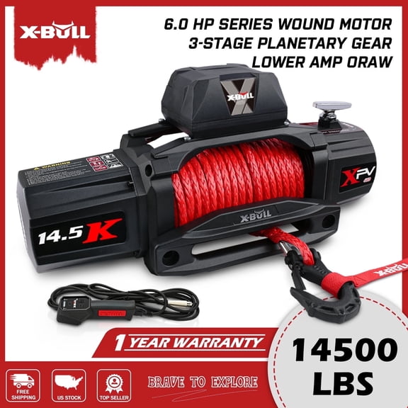 X-BULL 14500LB 12V Electric Winch with Synthetic Rope 2 in 1 Remote Wireless Wired for Jeep Truck Off Road