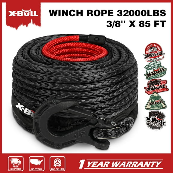 X-BULL 32000LBS 3/8" x 85f Synthetic Winch Rope Black Recovery Rope 4X4 Off-Road