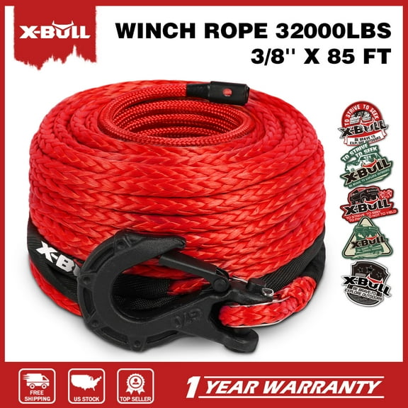 X-BULL 32000LBS 3/8" x 85f Synthetic Winch Rope Red Recovery Rope 4X4 Off-Road