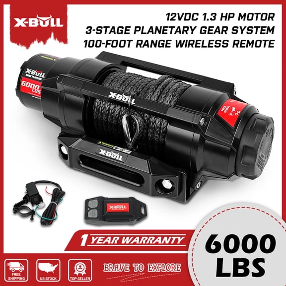 X-BULL 6000LBS IP68 Waterproof Electric Winch 12V 2 in 1 Wireless Remote Synthetic Rope Boat ATV UTV 4WD Winch Off-Road