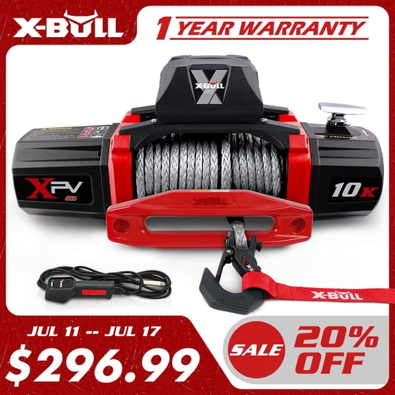 X-BULL 10000LB 12V Waterproof Winch Kit with Synthetic Rope Hawse Fairlead for Truck Jeep Off Road