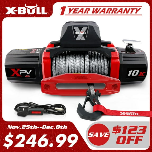 X-BULL 10000LB 12V Waterproof Winch Kit with Synthetic Rope Hawse Fairlead for Truck Jeep Off Road