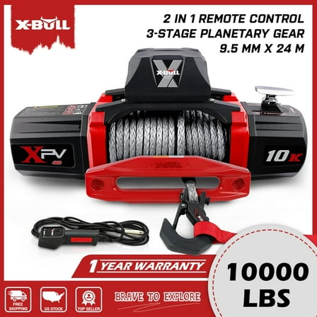 X-BULL 10000LB 12V Waterproof Winch Kit with Synthetic Rope Hawse Fairlead for Truck Jeep Off Road