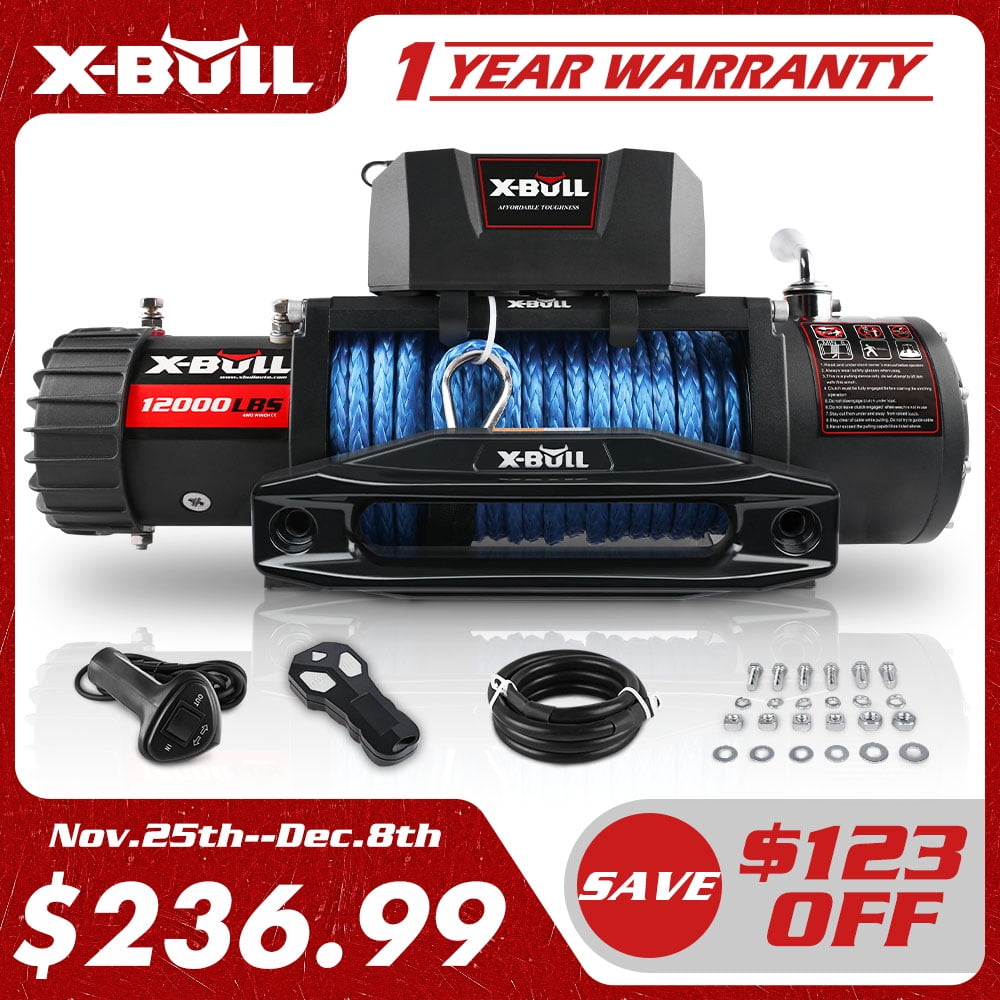 X-BULL Electric Winch 12000LB Winch Synthetic Rope 12V Truck Towing Trailer Jeep Winch 4WD With Wireless Remote