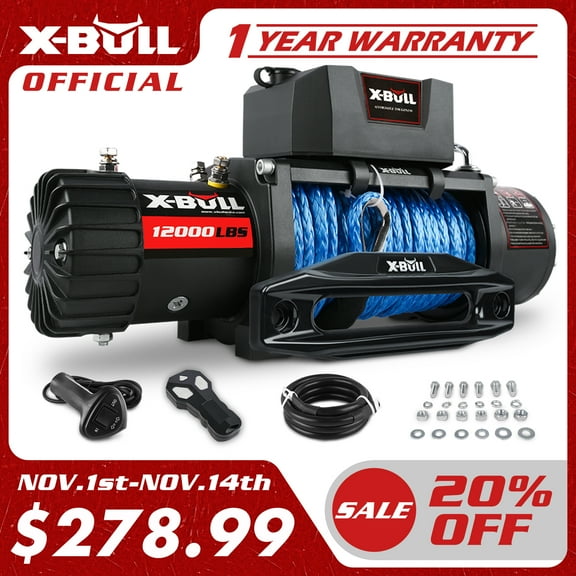 X-BULL 12000LBS Electric Winch 12V Synthetic Rope with Wireless Remote Tow Truck Jeep Off-Road 4WD