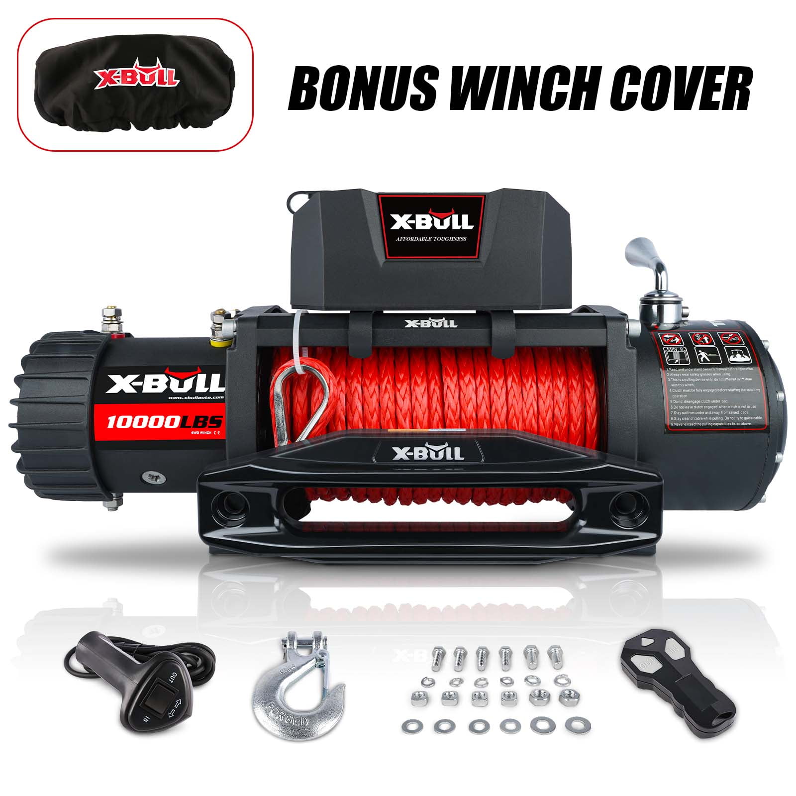 XBULL Electric Winch 12V 10000lb Synthetic Rope Winch Waterproof With