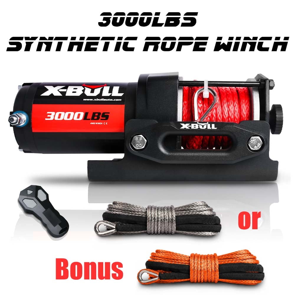 X-BULL Electric Winch 12V 3000LBS Synthetic Rope Winch for Towing 