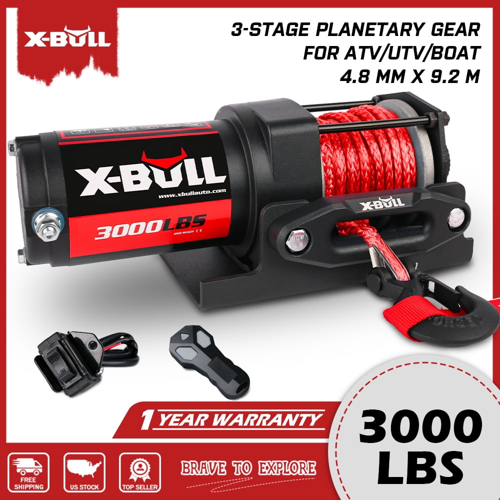 X-BULL Electric Winch 12V 3000LBS Synthetic Rope for Towing ATV/UTV Boat Winch Off-Road with Wireless Remote Control