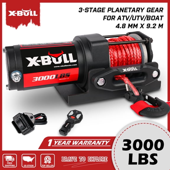 X-BULL Electric Winch 12V 3000LBS Synthetic Rope for Towing ATV/UTV Boat Winch Off-Road with Wireless Remote Control