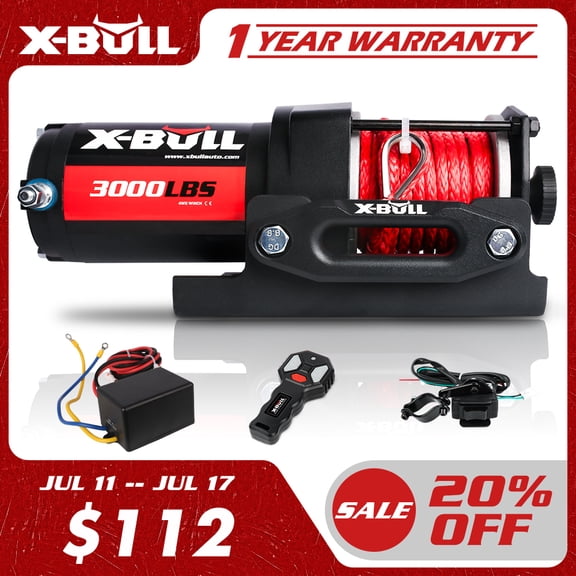 X-BULL Electric Winch 12V 3000LBS Synthetic Rope for Towing ATV/UTV Boat Winch Off-Road with Wireless Remote Control
