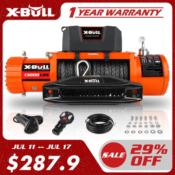X-BULL Trailer Electric Winch 13000LBS 12V Synthetic Rope Wireless Remote Tow Truck Jeep Off-Road