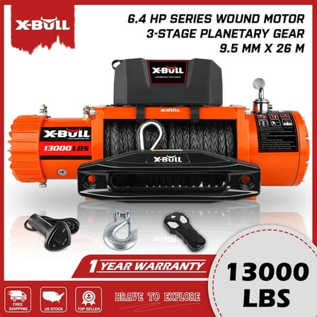 X-BULL Trailer Electric Winch 13000LBS 12V Synthetic Rope Wireless Remote Tow Truck Jeep Off-Road