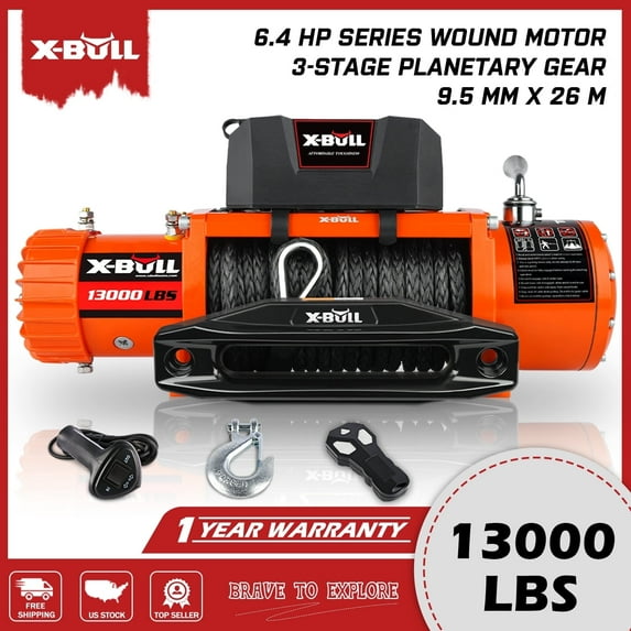 X-BULL Trailer Electric Winch 13000LBS 12V Synthetic Rope Wireless Remote Tow Truck Jeep Off-Road