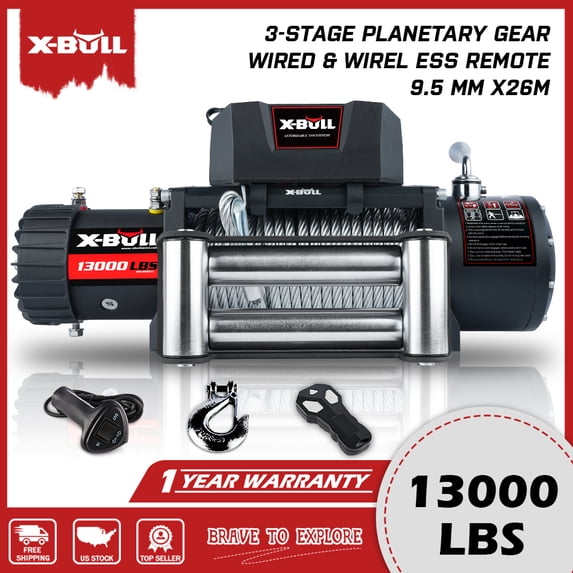 X-BULL Electric Winch 13000LBS 12V Winch Steel Cable SUV Jeep Truck Towing Winch 4WD Off-Road