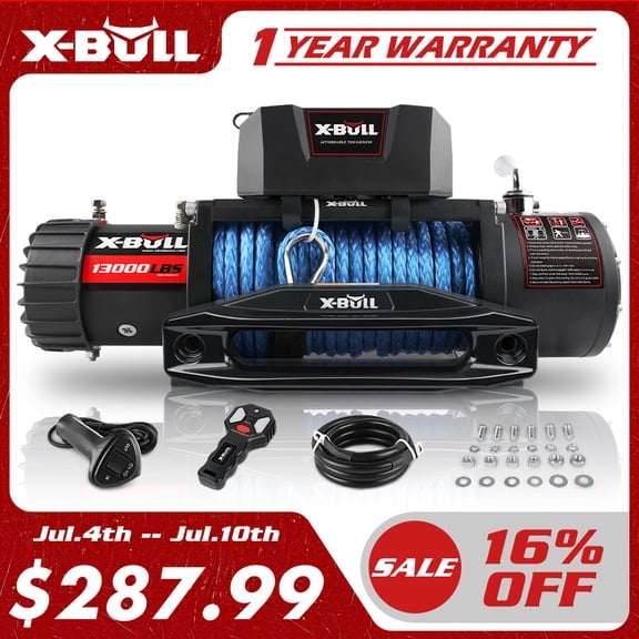 X-BULL 13000LB 12V Winch Electric Winch with Synthetic Rope Blue for Jeep Truck SUV Off Road