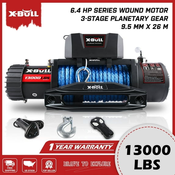 X-BULL 13000LB 12V Winch Electric Winch with Synthetic Rope Blue for Jeep Truck SUV Off Road