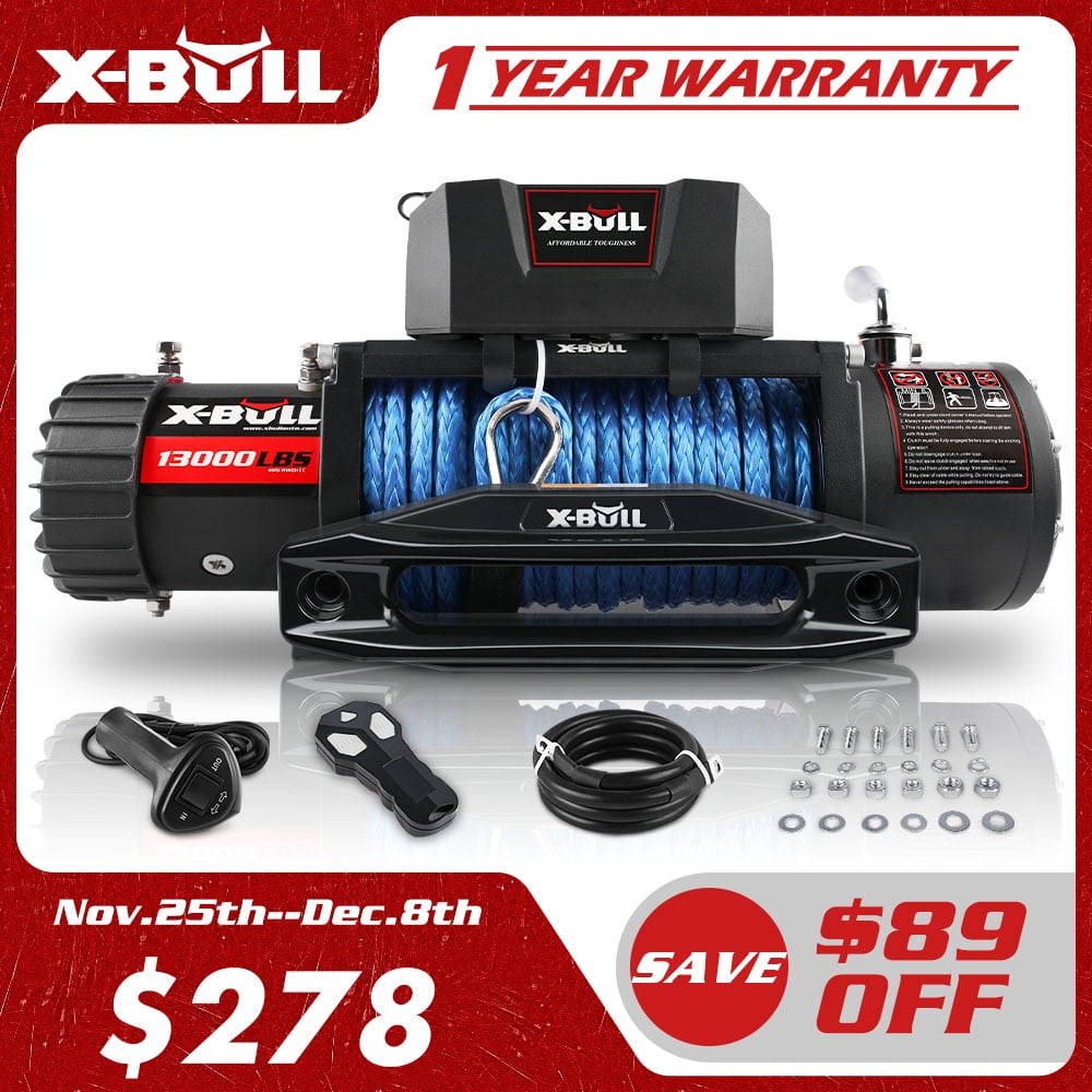 X-BULL 13000LB 12V Winch Electric Winch with Synthetic Rope Blue for Jeep Truck SUV Off Road