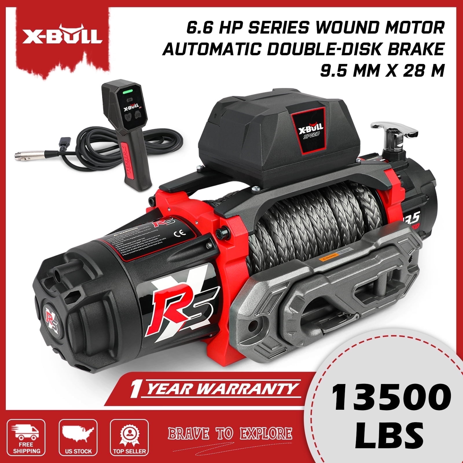 BULL バーベル X-BULL Electric Winch, 13500lb Load Capacity, 12V DC, Synthetic