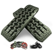X-BULL Traction Track Traction Boards Kits Recovery Track 2PCS Sand Mud Snow Track Tire Ladder 4WD Olive 2.0 with Leashes+Stickers