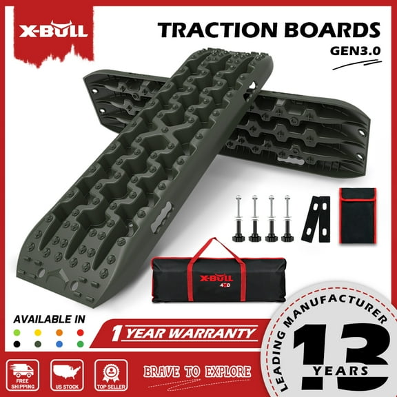 X-BULL Traction Track Traction Boards Kits Recovery Track 2PCS Sand Mud Snow Track Tire Ladder 4WD with Bag+Hardware Olive 3.0