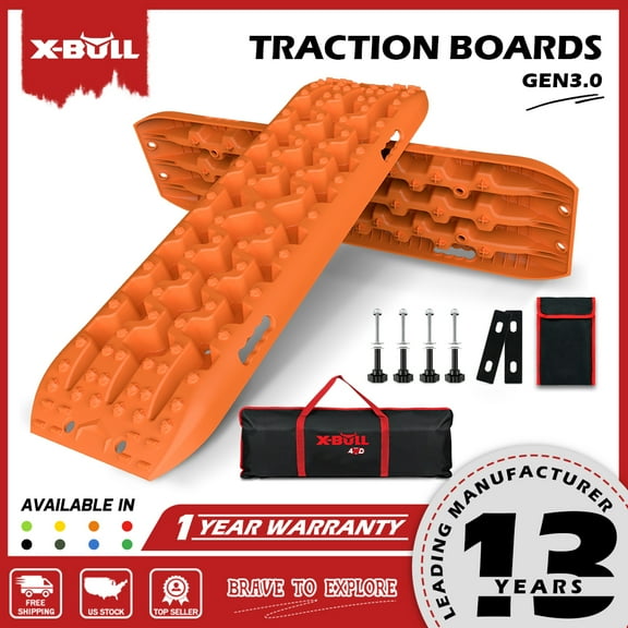X-BULL Traction Track Traction Boards Kits Recovery Track 2PCS Sand Mud Snow Track Tire Ladder 4WD with Bag Hardware Orange 3.0