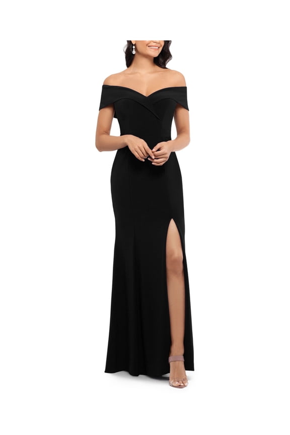 X BY XSCAPE Womens Black Cap Sleeve Sweetheart Neckline Full-Length Evening Body Con Dress 10