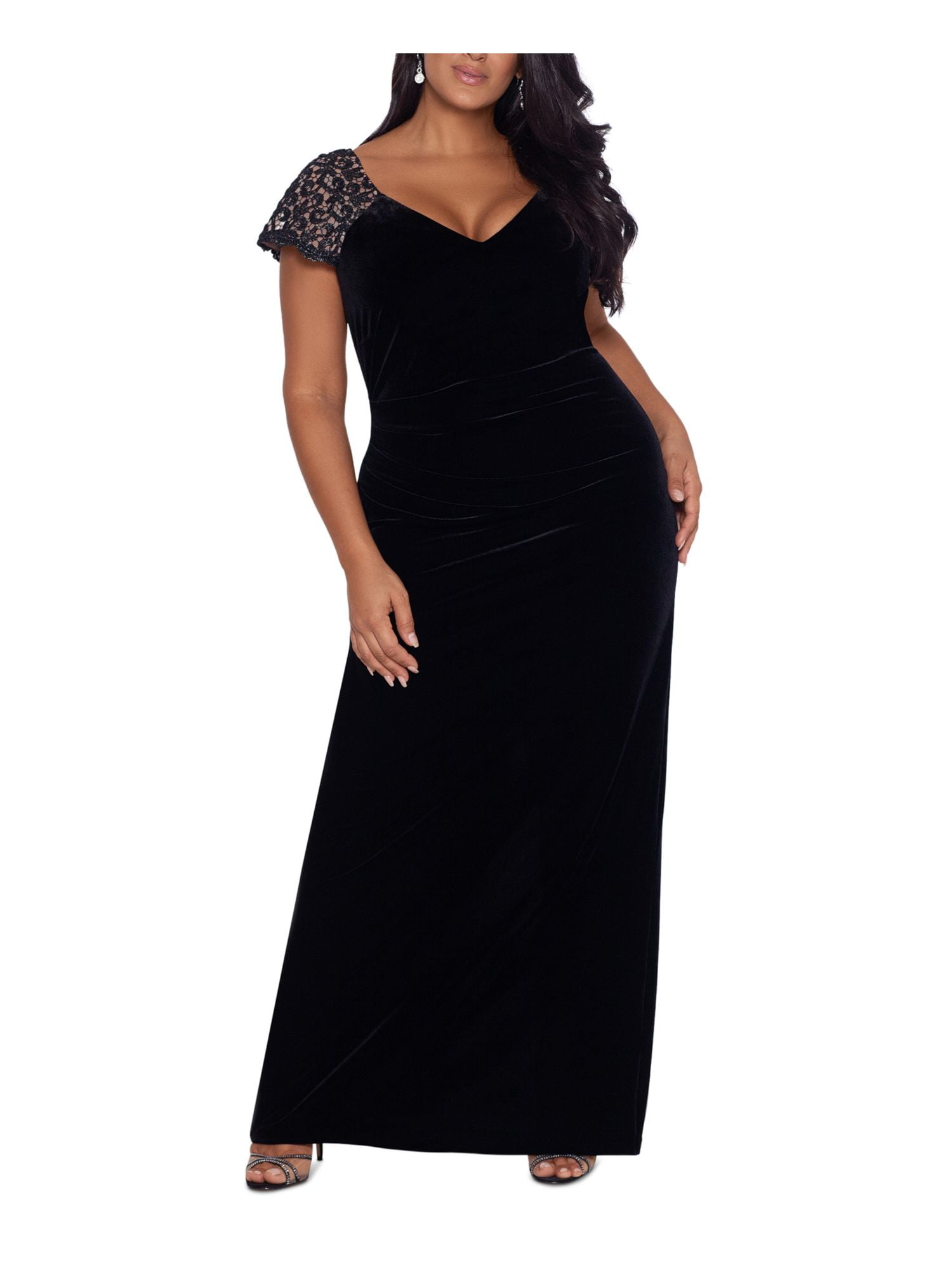 green emerald velvet dress Xscape Evenings 