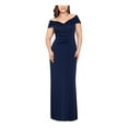 thumbnail image 1 of X BY XSCAPE Womens Navy Zippered Ruched Pleated Front Foldover Detail Short Sleeve Off Shoulder Full-Length Evening Gown Dress Plus 20W, 1 of 5