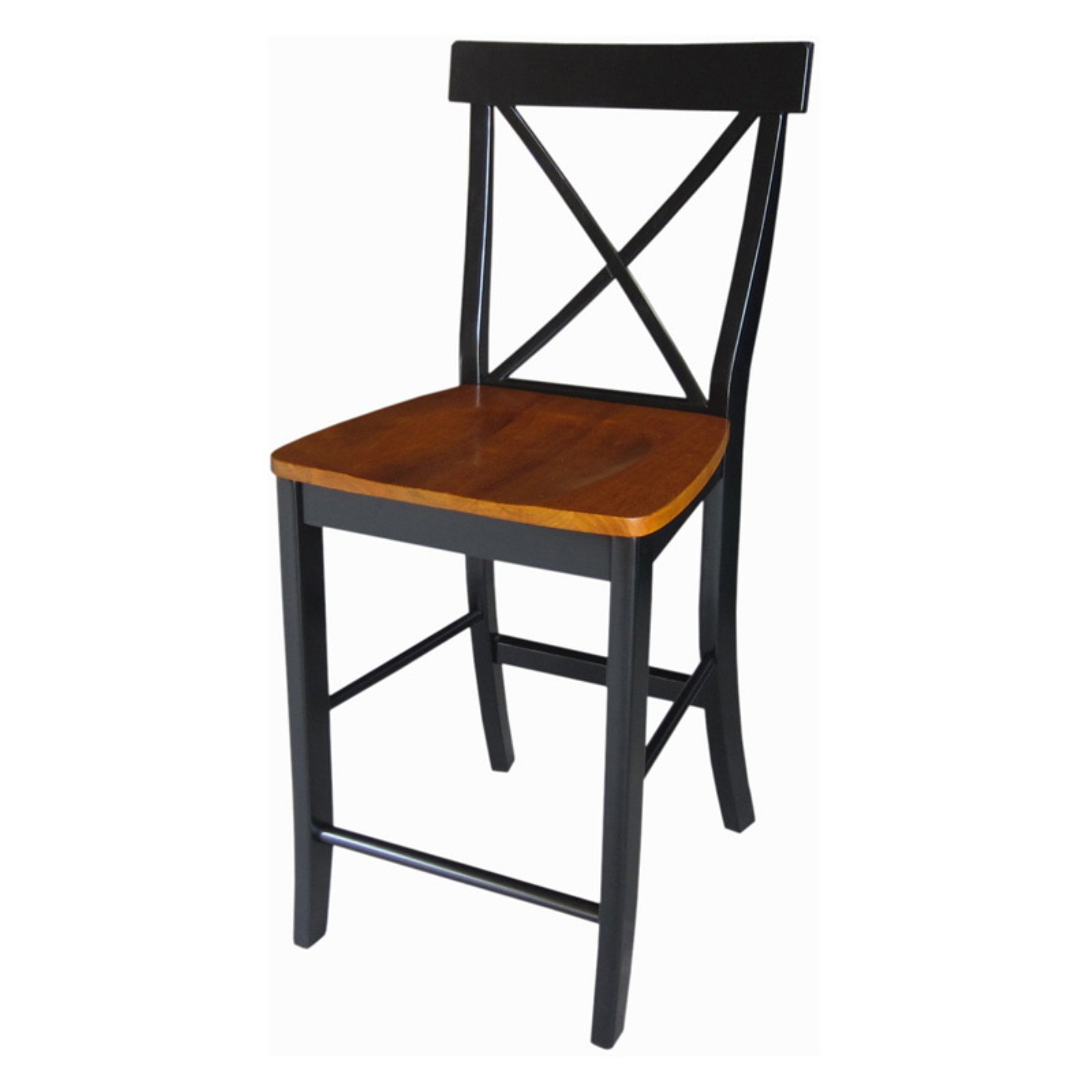 24" Black and Cherry Solid Wood X-Back Counter Stool