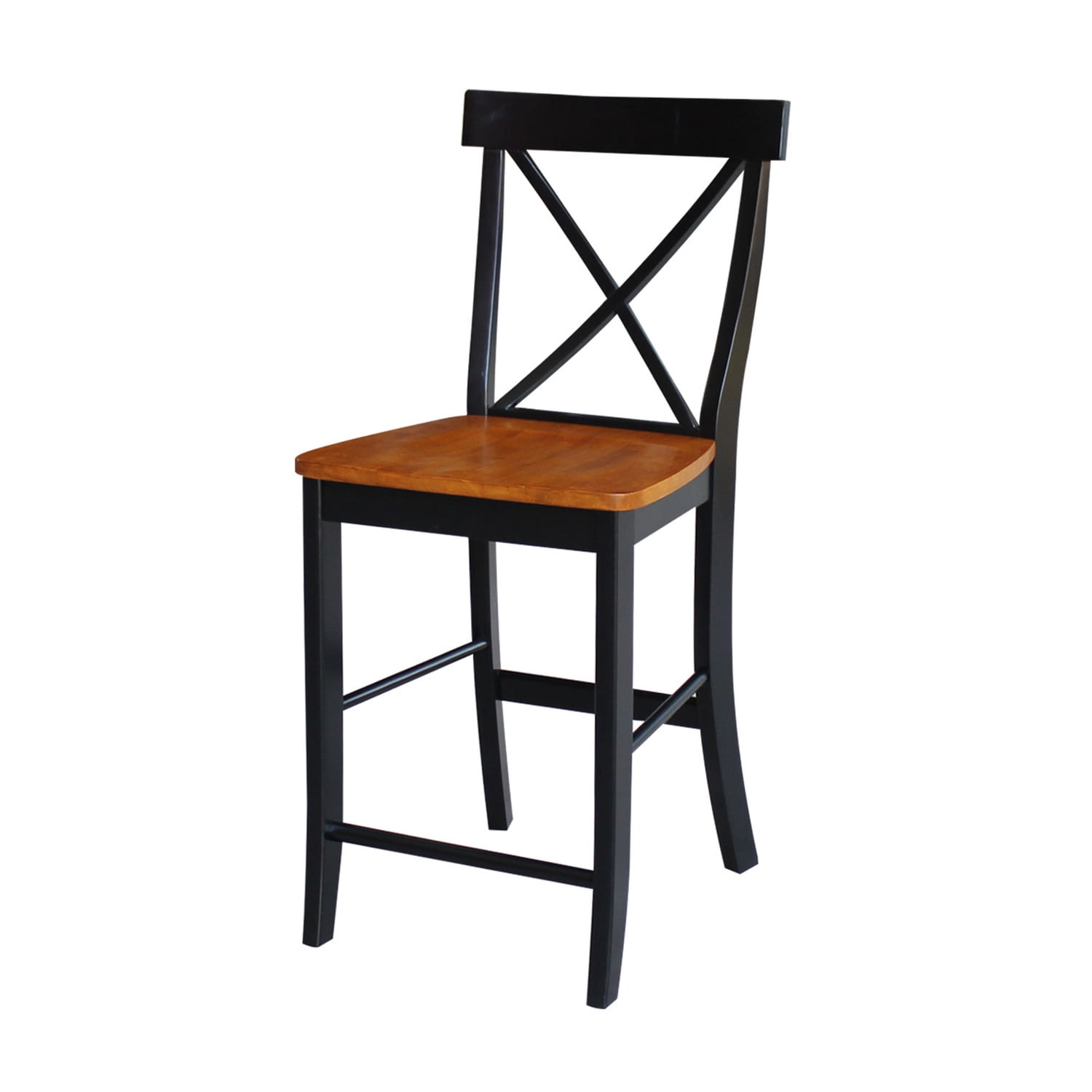 24" Black and Cherry Solid Wood X-Back Counter Stool