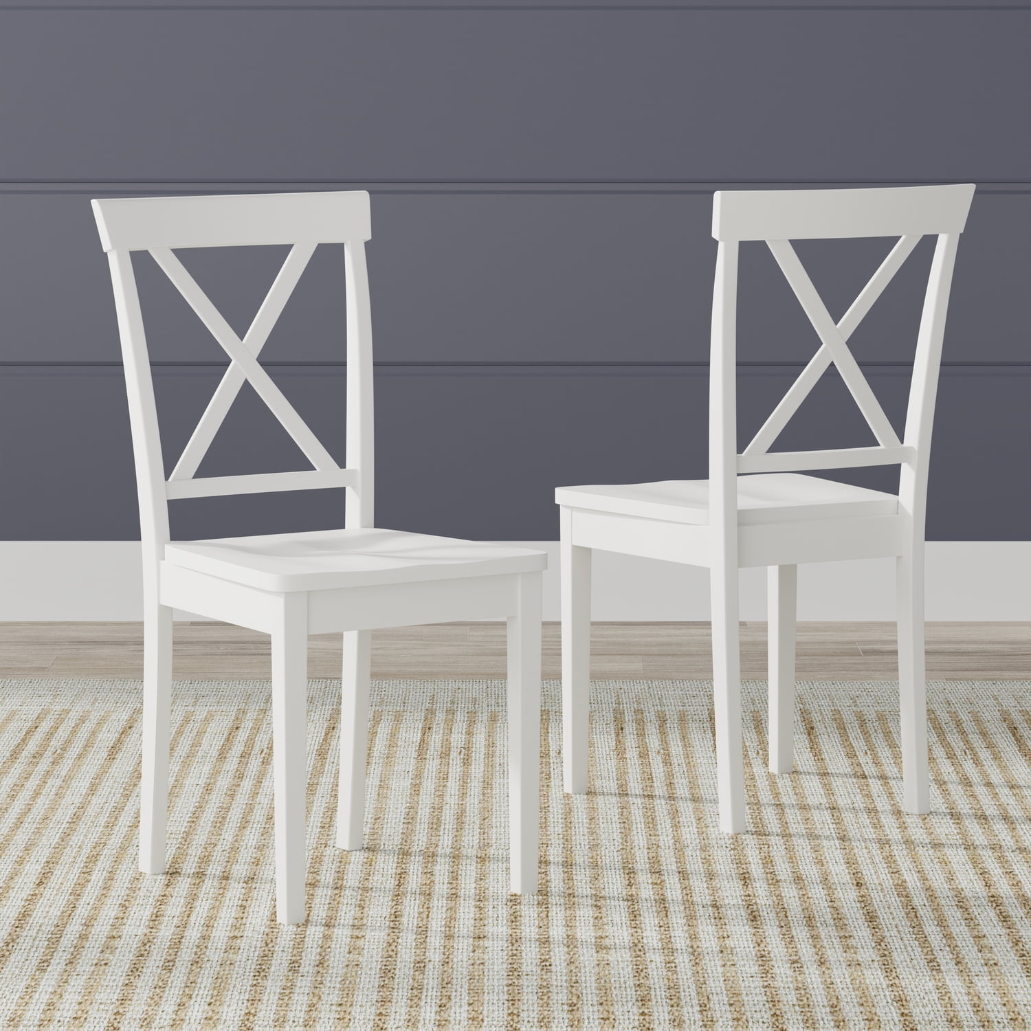 XBack Solid Wood Dining Chairs in White (Set of 2)